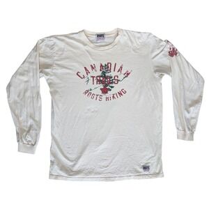 Roots Men's Oversized Medium White long Sleeve Graphic Tee Shirt Spring